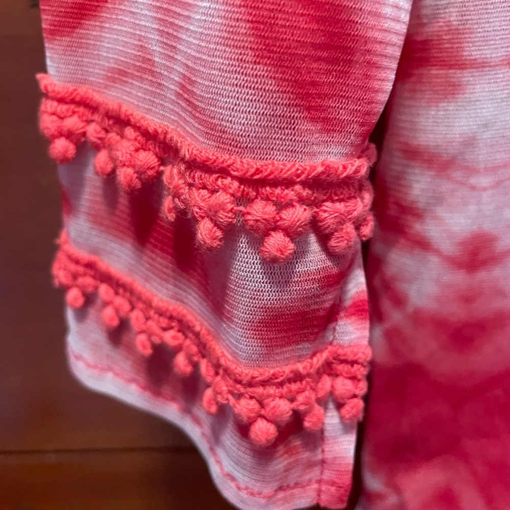 INC. woman’s sheer tie‎ dye top with ball fringe trimming, size medium - Picture 3 of 9